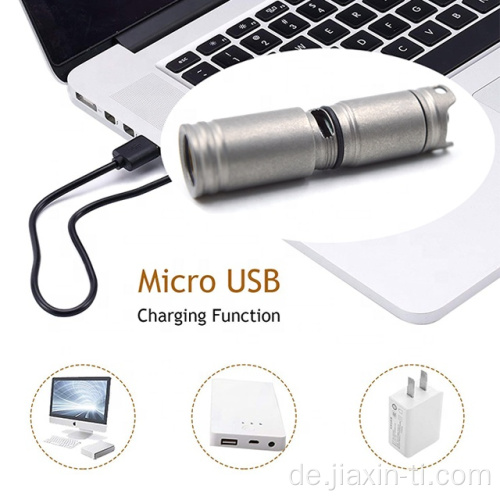 Wiederaufladbare USB -Titan -LED -Taschenlampe mit Keychain -Loch